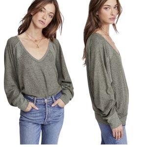 We The Free Green Waffle Knit Top
